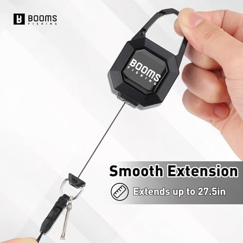 Booms Fishing Locking Zinger Retractor: 2Pack Fly Fishing Retractor - 8oz Retractable Keychain Heavy Duty - RG4 Black Retractable Gear Tether with 27.5" Cord