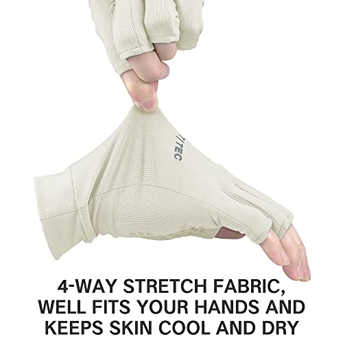 Unisex UV Protective Fingerless Gloves UPF 50+ Summer Sun Glove for Outdoor Fishing Cycling Hiking Driving Kayaking - color: Beige, size: Small