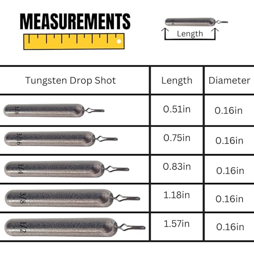 Reaction Tackle Tungsten Drop Shot Weights for Bass Fishing - Size Stamped Finesse Sinkers for Drop Shot Rig - Freshwater and Saltwater - color: Silver Skinny, size: 1/8 Oz (8-Pack)