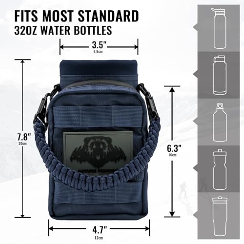 NATURE PIONEOR 32 64 128oz Tactical Water Bottle Pouch, Multi-Function Tactical Water Bottle Bag with Adjustable Shoulder Strap, Half/One Gallon Molle Strap Carrier Holder - color: Deep Blue, size: 32OZ