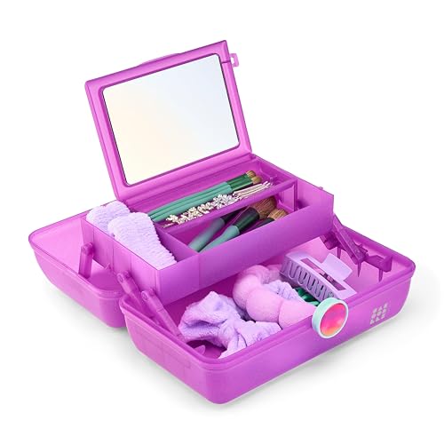 Caboodles On-The-Go Girl Makeup Box, Purple Sparkle, Show Girl Collection, Hard Plastic Makeup Organizer Box, Built-In Mirror, Secure Latch for Safe Travel, Spacious Storage for Large Items - color: Purple Sparkle Show Girl