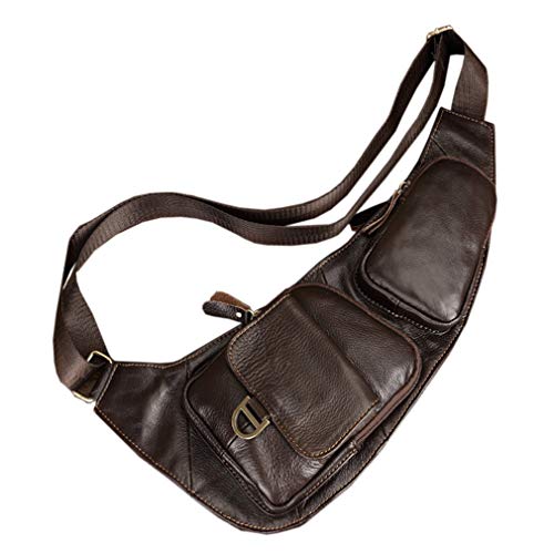 Hebetag Leather Sling Bag Crossbody Backpack for Men Women Travel Outdoor Camping - color: #05coffee