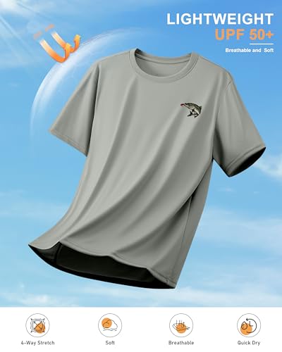 Pudolla Men's Fishing Swim Graphic Shirts Short Sleeve Sun Protection UV UPF 50+ SPF Tee Quick Dry Lightweight Water Tops - color: Grey_wild_fish, size: 4X-Large