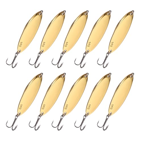 Fishing Spoons Lures, Metal Saltwater Treble Trout Lures Jigging Spoon with Treble Hooks Casting Spinner Baits - color: Gold, size: 14g / 1/2oz