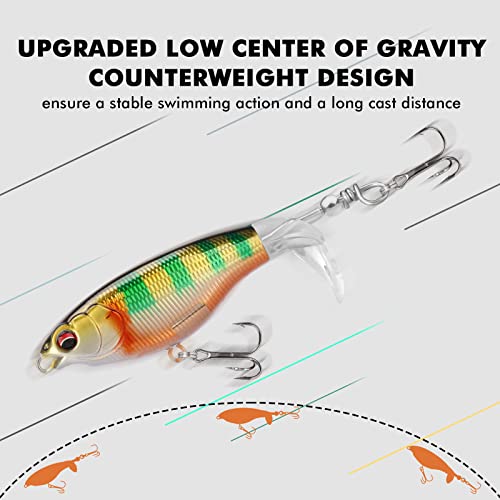 TRUSCEND Popobait Easy Catch Fishing Lures with BKK Hooks, Instant Startup, Longer Cast, Balanced Spray/Sound/Swim, Plopper Topwater Lures for Bass, Trout, Pike, Walleye, Freshwater Saltwater Fishing - color: B-2.8",0.2oz