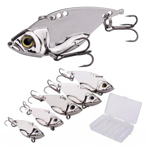 5 Pack Metal Fishing Spoons Blade Baits VIB Lures, Hard Fishing Lures for Bass Walleye Pike Crappie Freshwater & Saltwater Fishing（Includes a Convenient Storage Box）