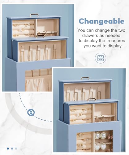 Homde Jewelry Organizer Girls Women Jewelry Box for Necklaces Rings Earrings Gift Bracelets Storage Case (Grey Blue + Gold) - color: Grey Blue + Gold
