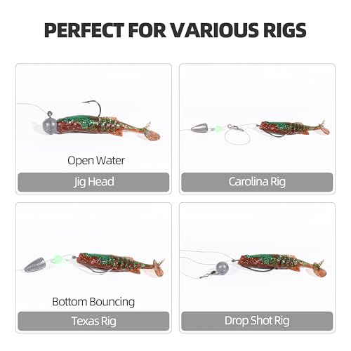 30pcs Soft Plastic Swimbaits with Paddle Tail, T-Tail Fishing Lures for Vertical Jigging and Casting, Freshwater Swimbaits for Bass, Trout, Walleye & Crappie - color: Multi-Jointed Flex, 2.5''