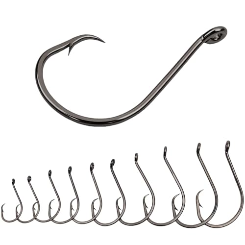 50Pcs Circle Hooks with Fishing Hook Remover, Super Sharp and Offset Catfish Octopus Circle Hooks for Saltwater and Freshwater, Nickel Coated High Carbon Steel, Sizes #1-8/0 - color: Black Nickel, size: 3/0