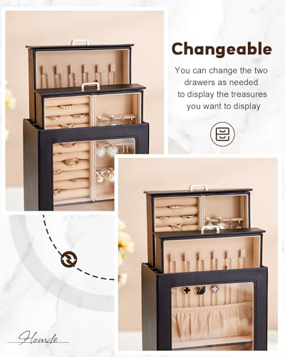 Homde Jewelry Organizer Box for Women Girls Necklaces Rings Earrings Bracelets Storage Case (Black + Gold) - color: Black + Gold