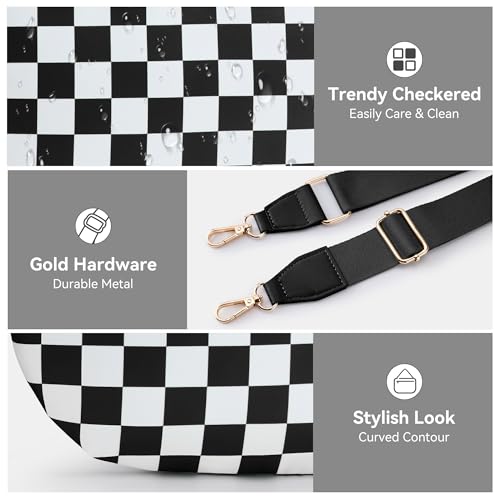 KALIDI Checkered Crossbody Bags for Women Travel Flat Fanny Packs for Woman Men Nylon Cross Body Purse Fashion Belt Bum Bag - color: Black Checkered