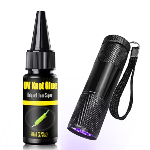 Eupheng UV Knot Glue for Fishing Knots and Fly Repairs, Ideal for Braid to Leader Knot Strengthening Smooth, Flexible Finish - color: 2/3oz UV Knot Glue + UV light