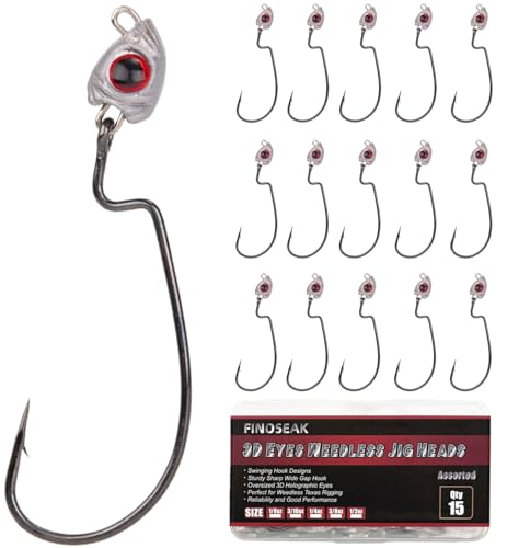 Vivid Fish Eyes Swimbait Jig Heads for Fishing, 15Pcs Swing Bass Jigheads Lifelike Weedless Jig Heads for Ned Rig or Texas Rig 1/8 3/16 1/4 3/8 1/2oz - size: 1/4oz-3/0, 15Pcs