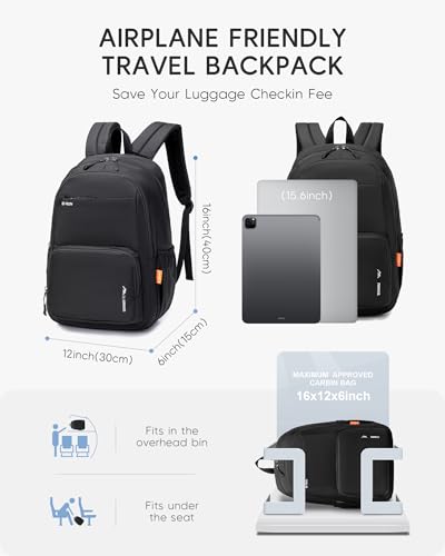 40x30x15 cm Personal Item Travel Bag,16x12x6 inch Small Carry On Backpack 20L, Flight Approved Underseat Travel Bag Cabin Size Lightweight Black