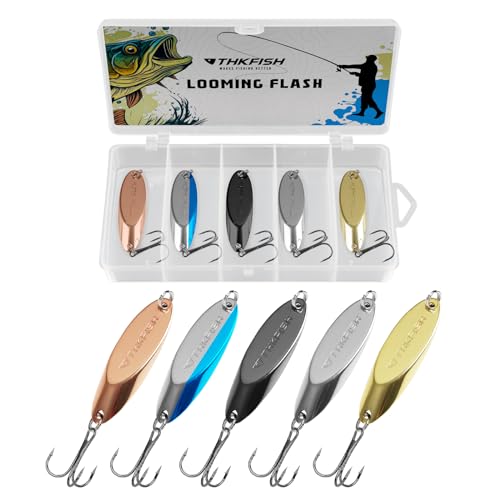 THKFISH Fishing Lures Fishing Spoons Lures Trout Lures for Trout Pike bass Crappie Walleye 3.5g(1/8oz) 5.5g(1/5oz) 7.5g(1/4oz) 10.5g(3/8oz) 14.5g(1/2oz) 21.5g(3/4oz) 5pcs - color: Color C, size: 1-1/5oz 5pcs