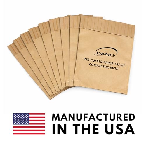 Dano Pre-Cuffed Paper Trash Compactor Bags (12 Pack) | Heavy Duty Kitchen Garbage Compactor Bags & Liners | 11 Gallon Precuffed Garbage Bag for Compactor | Eco-Friendly Trash Compactor Bag - size: 1 Count (Pack of 12)