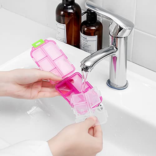 4PS Travel Pill Organizer with 164 Slice Labels，10 Compartments Travel Pill Box Portable Folding Small Pill Case Daily Pill Container Used for Carry Storage Medicine Organizer By M MUchengbao (Pink) - color: Pink