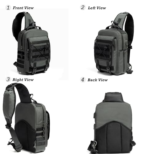 NICGID Tactical Sling Bag Pack Military Rover Shoulder Sling Backpack EDC Molle Assault Range Bag - color: Grey-808-1, size: 13.3 inch