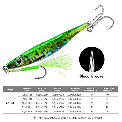 Saltwater Fishing Jigs - Jig Fishing Vertical Jig Speed Slow Pitch Jigging Spoon Hard Bass Fishing Lure - Blade Baits Lures with Assist Hook Paillette Artificial Fishing Lures 5pcs/Set