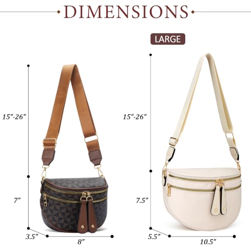 KKXIU Crossbody Sling Bag for Women Trendy Fanny Pack Vegan Leather Chest Bag | Trendy - color: Large-Beige