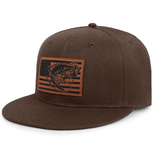 Fishing Gifts for Men - Snapback & Trucker Hats - American Flag Outdoor Fishing Hat - color: 10.camel Flatbrim (Bassflag)
