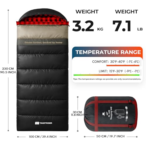 Cotton Flannel XXL Winter Sleeping Bags for Adults Big and Tall,Cold Weather 90x39 Inch Camping Sleep Bag,Waterproof Machine Washable 4 Season Outdoor Camping Gear,2-Way Zipper - color: Red, size: 7.05lb(30-40℉)
