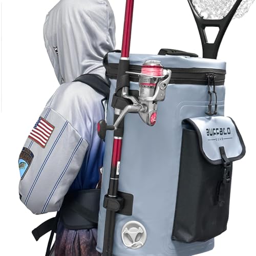 Buffalo Gear Fish Cooler Backpack 32Qt Waterproof Fishing Backpack Cooler Portable Fish Bag, Keep Ice Cold More Than 24 Hours - color: Grey-22qt