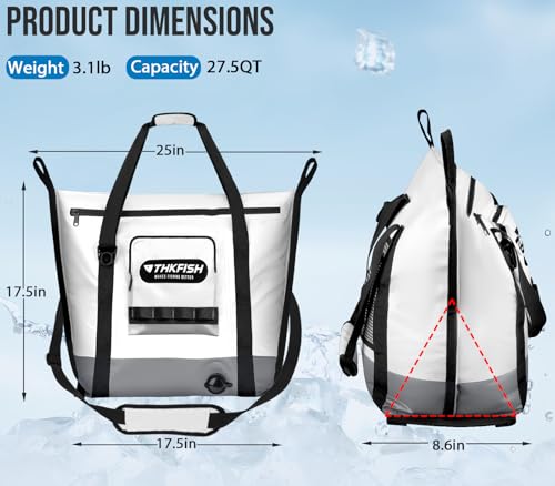 THKFISH Insulated Fish Cooler Bag, 25x17.5in Portable Soft Cooler Bag for Caught Fish, Travel, Beach, Camping, Picnic, Lunch, Fishing, 24HR Cold Retention (White-Grey) - color: White-Grey-25x17.5x8.6"