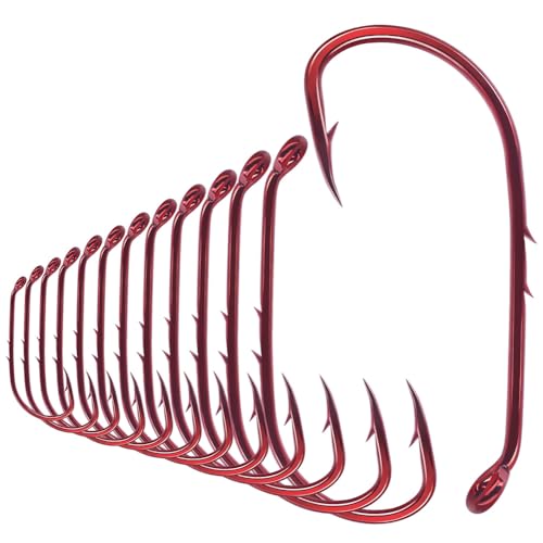 Baitholder Fishing Hooks 100 Pack - Double-Barbed Long Shank for Bluegill Bass Trout Walleye Black/Red, 8/0-#8 - color: 1-Red, size: Size:6 100-Pack