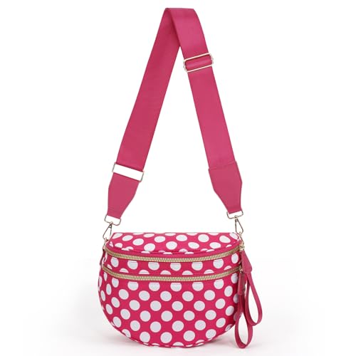 Womens Crossbody Bag, Spacious Nylon Bum Bag Trendy Shoulder Purse with Adjustable Strap Zipped Travel Essentials - color: 52a-red