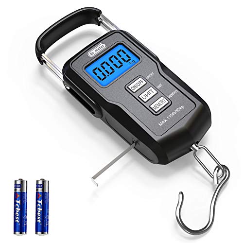 Dr.Meter Fish Scale Backlit LCD Display FS01: 110lb/ 50kg Digital Luggage Scale with Storage Function Numerical Comparison, Built-in Measuring Tape, Batteries Included - Fishing Gifts for Men