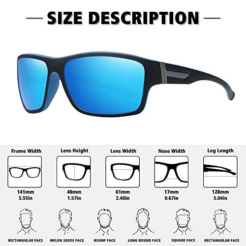 STORYCOAST Polarized Sports Sunglasses for Men Women Unbreakable Frame Cycling Fishing Driving - color: Black Frame-blue Mirror Lens