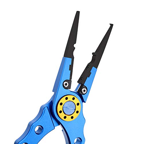 Lixada Fishing Pliers Saltwater Aviation Aluminum with Sheath and Lanyard - Braid Cutters Split Ring Pliers Hook Remover Line Cutting Stainless Steel Jaw Fish Holder, Durable & Lightweight - color: Blue