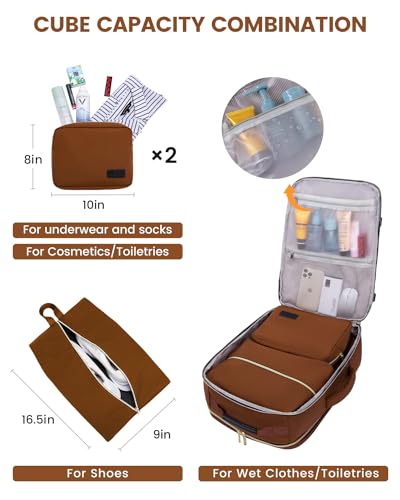 LOVEVOOK 40L Travel Backpack for Women & Men, Airline Approved Carry On Luggage with 3 Packing Cubes, TSA Overnight Bags, Waterproof Personal Item Bag, Weekender Essentials Backpacks fits 17" Laptop - color: Brown-beige-black, size: Large