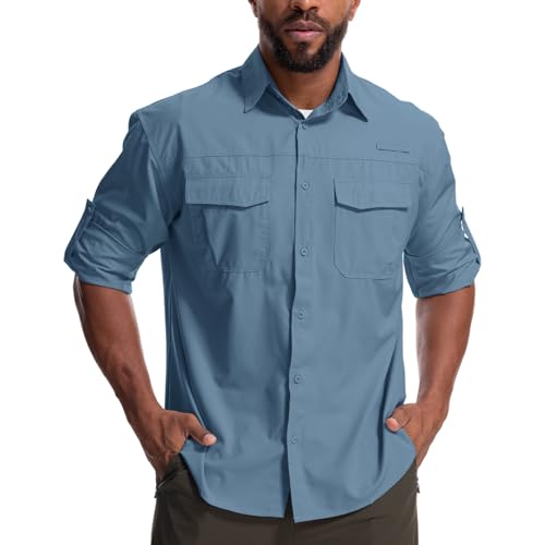 Mens Safari Sun Shirts UPF 50+ UV Sun Protection Long Sleeve Outdoor Quick Dry Fishing Hiking Gardening Shirts - color: 5051 Ocean Blue, size: XX-Large