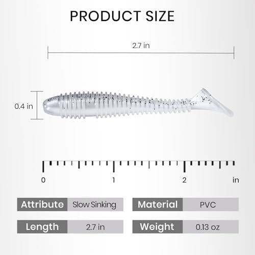 Pristis SwingShad, 35 pcs 3'' Paddle Tail Swimbaits, Soft Plastic Fishing Lures for Bass Crappie Smallmouth, Durable Swim Baits Sinking Swimmer Kit for Saltwater Freshwater Texas Carolina Fitness Rig - color: White Crappie