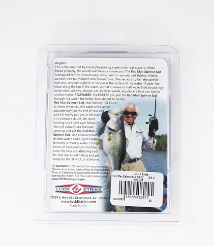 Luck E Strike Redman Spinner Bait by Jimmy Houston, 3/8 Ounce Colorado Spinnerbait - color: Red White Blue