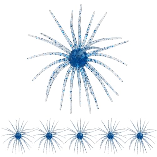 QualyQualy Urchin Bait for Bass Fishing, Floating TPE Creature Lures - 2.5'' / 3.6''/ 4'' /5.1'' Multi-Tentacle Soft Plastic Bait for Bass, Walleye, Pike - color: #05 Light Blue, size: L-6pcs