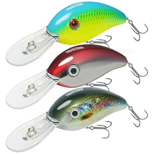 TRUSCEND Shallow or Deep Diving Crankbait with BKK Hooks, Wobble Fishing Lures for Bass Trout Crappie Walleye, Sinking Lipless Vibe Crank Bait for Bass Pike, Amazing Swimbait for Family Fishing - color: A1-2",0.37oz