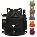 Sport Drawstring Backpack, Gym Bag with Mesh Side Pockets and Separate Shoe Compartment, Water-Resistant (Black) - color: Black