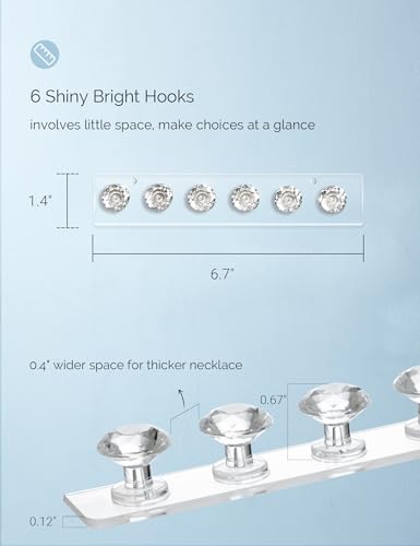 Mymazn Acrylic Necklaces Holder Wall Mounted Necklace Hangers Hanging Jewelry Organizer with 6 Hooks, Clear Jewelry Hangers for Necklace Organizer for Girls Women, Necklace Hooks for Wall (4 Pack) - color: Clear Short – 4Pack