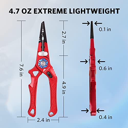 Saltwater Fishing Pliers, Split Ring Pliers for Fishing with Safety Lock, Fish Pliers with Sheath and Lanyard, Fishing Gifts for Men - color: B-red