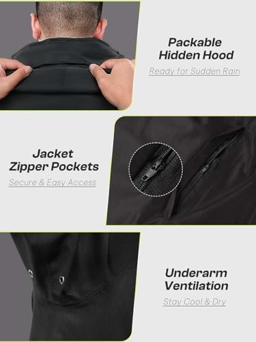 SaphiRose Men's Waterproof Rain Gear 2pcs/set Packable Rain Suit for Working Fishing - color: Black With Placket, size: Small