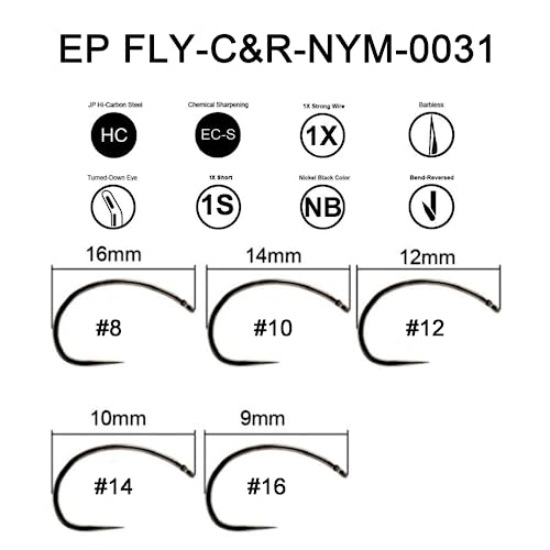 Eupheng Fly Fishing Hooks 100pc Pack Barbless Catch & Release Dry Wet Nymph Shrimp&Pupa, Streamer, Caddis, Jig, Scud Flies Fishing Hooks - color: EP Fly-C&R-NYM-0031, size: #16