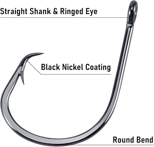 Dr.Fish 50 Pack in-line Circle Hooks, Straight Shank Octopus Hooks, Freshwater & Saltwater Fishing Catfish Tuna Bass Striper - size: #6/0-50 Pack
