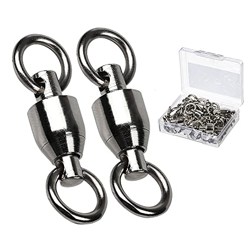 AMYSPORTS Barrel Ball Bearing Swivel Saltwater Rolling Fishing Swivels Stainless Steel High Strength Connector Bearings Solid Welded Rings Black Nickel - size: Size 7+7 (220lb) 25 pcs