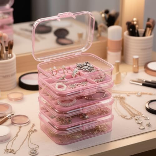 12 Pieces Mini Rectangular Plastic Storage Boxes, Pink, 3.3x2.2x1 inch | 12 Pieces, Empty Organizer Containers, Hinged Lids, For Small Items and Craft Projects - color: Pink, size: 3.3 x 2.2 x 1 in