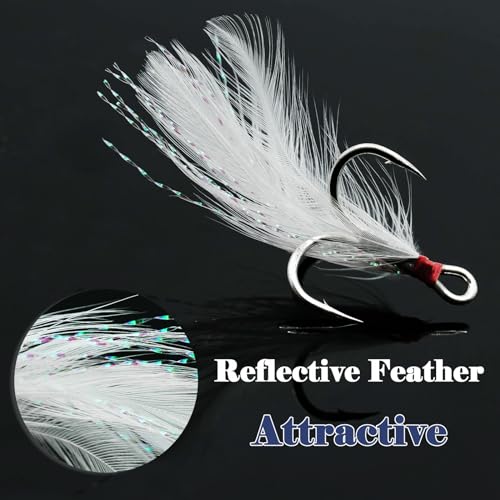 FishTrip Feathered Treble Hooks Fishing, 15Pcs Dressed Treble Hook Size 10 8 6 4 2 for Fishing Spoons Spinner Crankbait Jerkbait - size: 6#_15pcs