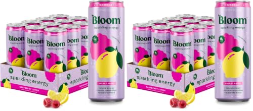 Bloom Nutrition Sparkling Energy Drink for Focus, Natural Caffeine, Zero Sugar, 180mg Caffeine, Antioxidant-Rich with Green Coffee Bean, Green Tea Extract, & Prebiotics, Raspberry Lemon 12oz 24 Pack - size: 12 Fl Oz (Pack of 24)