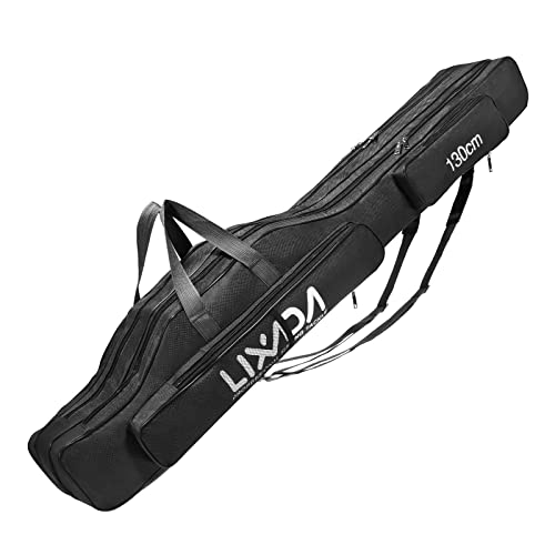Lixada Fishing Rod Case, 3 Layers Oxford Fishing Rod Bag, Portable Foldable Fishing Pole Bag, Fishing Rod Carrier Fishing Tackle Storage Bag Travel Carry for Fishing Gear & Equipment - color: Black, size: 130cm